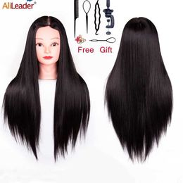 Mannequin Heads Alileader Training Head Professional Long Fluffy Hair Shoulder Maquage Fake Hairstyle Q240510