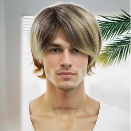 Mannequin Heads Blanche Mens Wig Synthétique Hair Short Play-Playing Blonde Blonde Human Human Model Head Real Photo Ombre Bangs Natural Q240510
