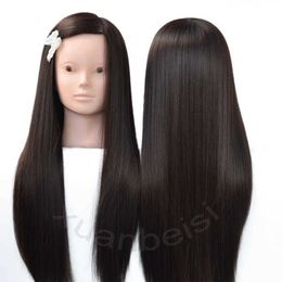 Mannequin Heads Brown Hair Head Molls para Braiders Cuerpo sintético Pintado Femenino Entrenamiento Q240510