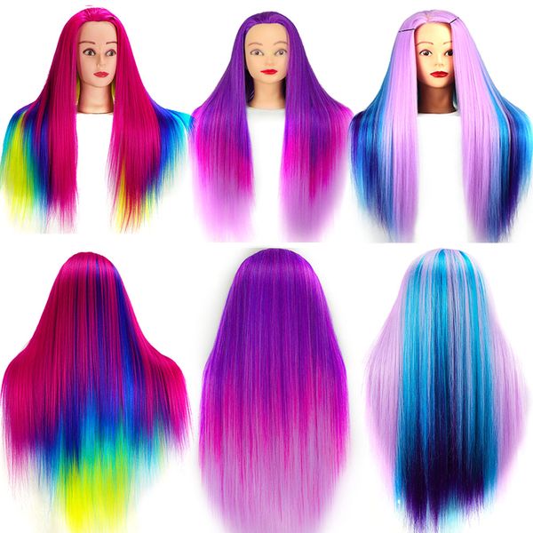 Mannequin Heads for Hairstyles 29 pouces coiffure tête arc-en-ciel coiffure synthétique poupées mannequin têtes pour coiffeur coiffeur prac