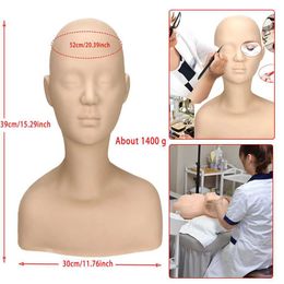 Mannequin Heads Half Body Body Masaje Soft Masaje Maquillaje/Design de cejas Práctica de entrenamiento Cabeza ficticia y muñeca de hombro Q240510