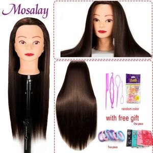 Mannequin Heads Head Doll for Barbers 65 cm Hair Synthetic Human Model Type Feme Feme Training Q240510