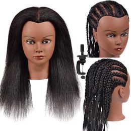 Mannequin Heads Head -Tour Head 100% Real Hair para Beauty Manikin Cabeza de muñeca de 14 pulgadas Capacitación y práctica de peluquería Q240510