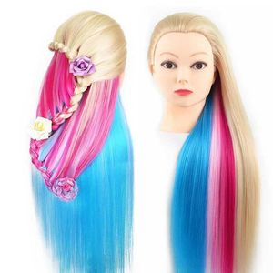 MANNEQUIN Têtes à haute température Fiber optique Blonde Hair Training Head Hairstyle Practice Makeup Wig Q240510