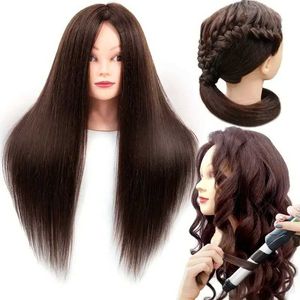 Mannequin Heads Human Model Head 22 inch Bruin 95% Echte Hair Training Barber Doll Hairstyle Q240510