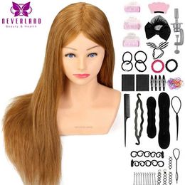 Mannequin Head Human Model Head 24 pouces 100% Real Hair Shoulder Style Virtual Dols Practice Practice Training Kit Q240510