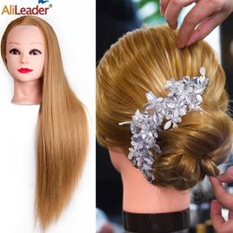 Mannequin Heads Human Model Head 26 inch Black Blond Long Synthetic Fiber Hair Styling Training Makeup Doll -accessoires Q240510