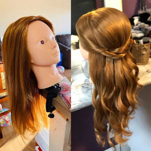 Mannequin Heads Human Model Head and Real Hair Styling Training Beauty Facial Makeup Practice 27 Q240510