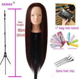 MANNEQUIN Têtes Human Model Head with Hair Doll for Hairstyle 100% synthétique Clip Wig Stand Trépied Q240510
