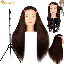 MANNEQUIN HEADS Long Haired Mannequin Head 85% Real Hair Barber Training Cosmetic Doll and Wig Holder Trépied Q240510