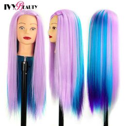 Mannequin Heads Makeup Doll Doll Human Model Head with Long Synthetic Fiber Hair 70cm Utilisé pour le style Brandage coloré Formation virtuelle Q240510