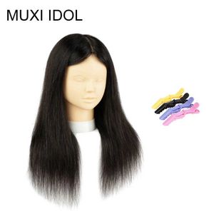 Mannequin Heads muxi idool 100% echt mensenhaar mannequin hoofd gebruikt voor training en styling kan worden permed/ver geverfd/gebleekte oefening make -up Q240510