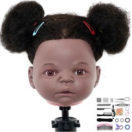 Mannequin Heads Neverland 100% Human Hair Training Head Kit Baby 10 pulgadas Modelo de rizado africano Herramienta profesional Q240510