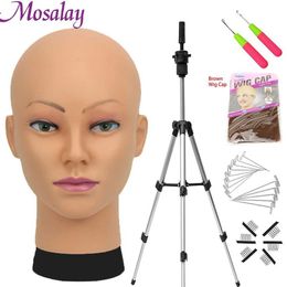 Mannequin Heads New Human Model Wig Holder avec support de trépied réglable pour les perruques T-Pins / Capes de perruque Cadeaux gratuits Q240510