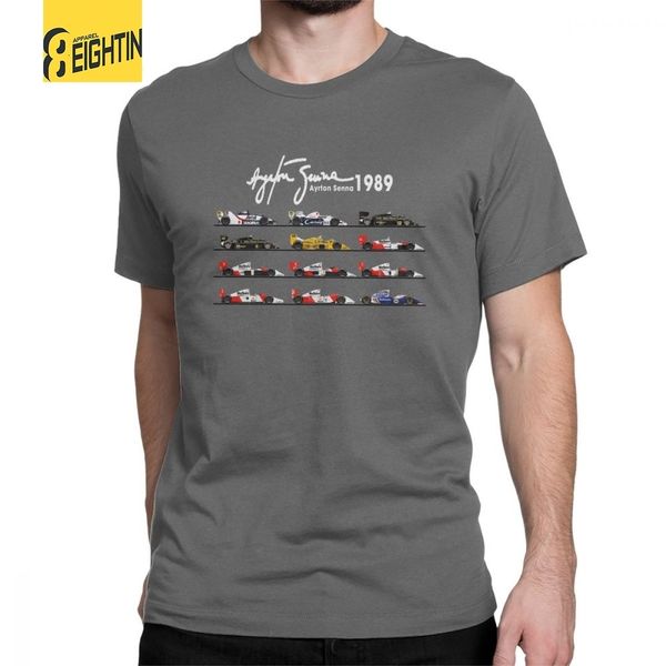 Mans Toutes les voitures Ayton Senna Formule 1 Voiture de course F1 T-shirt Col rond Hauts à manches courtes T-shirt en pur coton T-shirts d'été Y19072201