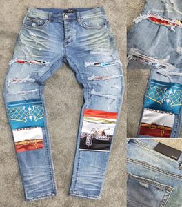 Mans Ami Jeans Diamond Designer FASHION Washed Do Old Broderie Cinq Étoiles Daim Bleu Clair Jeans avec Micro Bounce Slim AMI Man TAILLE