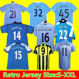 Mans Cities Classic Retro Soccer Jerseys 72 98 99 00 01 02 03 Haaland Eidos Gallagher Sun Weah Tevez Sia Kompany Kun Aguero Vintage Football Shirts 2011 2012 15