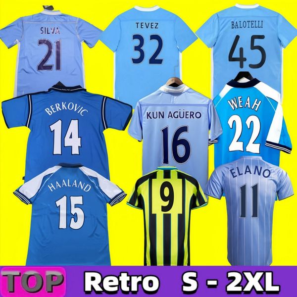 MANS CITIES Camisetas de fútbol retro clásicas 72 94 96 97 98 99 00 Haaland EIDOS Gallagher SUN WEAH Tevez SILVA KOMPANY Kun Agüero Camisetas de fútbol vintage 2011 2012 13 14 15 16