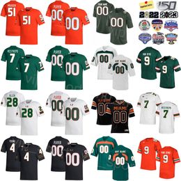 Mans College Miami Hurricanes Football 9 Tyler Van Dyke Maillots 3 Jacolby George 51 Francisco Mauigoa 7 Xavier Restrepo 28 Ajay Allen 4 Colbie Young University Team