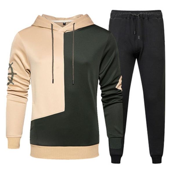 Mans Colorblocked Sets Tendencia de moda Empalme Sudaderas con capucha de manga larga Pantalones 2 piezas Trajes Diseñador Hombre Otoño Nuevo deporte Casual Chándales delgados