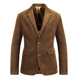 Homme peigned laine printemps / automne en velours c￴tel￩ r￩tro d￩contract￩ manteau plat masculin de couleur solide conception de bouton ￩l￩gant f￪te de la f￪te de conception de collier confortable