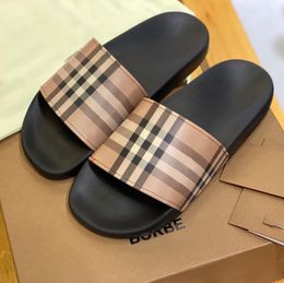 Womans Mens Plat Sandal Check Sliders Luxury Plaid Print Print Slipper Designer Shoe Mule Slide Rubber Sole chaussures d'intérieur Summer Sandale Beach Loafer Stripe Sandal Dhgate