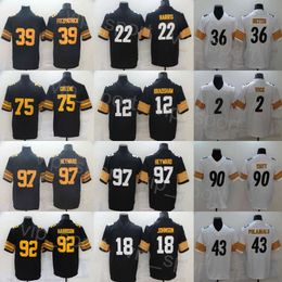 Mans Football 12 Terry Bradshaw Jerseys 32 Franco Harris 36 Jerome Bettis 43 Troy Polamalu 75 Joe Greene 92 James Harrison 18 Diontae Johnson 22 Najee Harris 90 TJ Watt