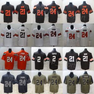 Mans Football 21 Denzel Ward Jersey 2 Amari Cooper 24 Nick Chubb Draai de klok terug alle stikbare damp onaantastbare olijf grof salute om te service voor sportventiles uniform