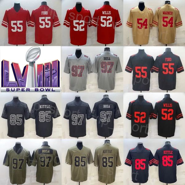 Football Super Bowls LVIII 80 Jerry Rice Maillots Mans 85 George Kittle 97 Nick Bosa 54 Fred Warner 52 Patrick Willis 55 Dee Ford Sport intouchable Salut au service