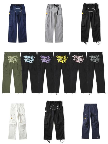 Mans Pants Cargo Hommes Streetwear Hip Hop Imprimé Pantalon Décontracté Militaire Rétro Multi-poches Droite Ample Salopette Bouton Fly Couple pantalon d'entraînement à jambe droite