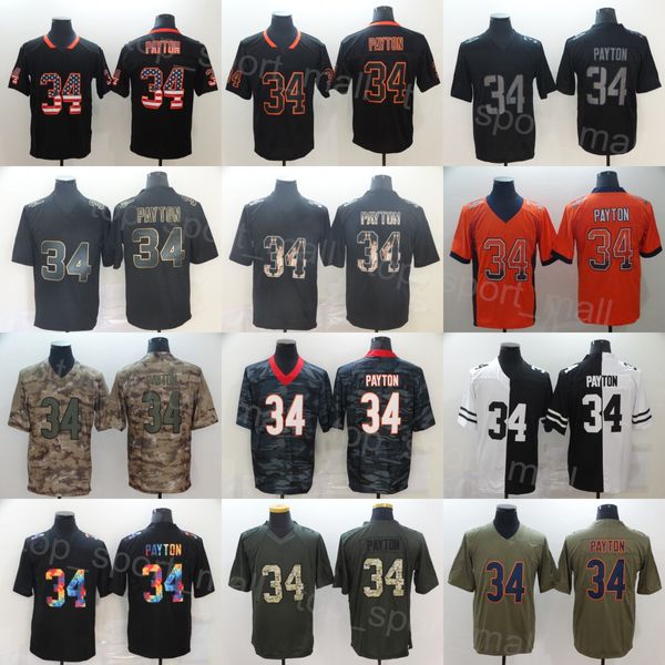 Mans Vintage Football 34 Walter Payton Jersey Retro Shadow Smoke Olive Salute to Service Camo Flag Goddess Hyphénation Vapeur Couleur Rush Centred Cotton Team