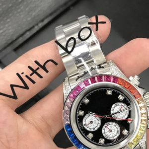 Reloj para hombre Relojes de lujo con diamantes El azúcar del arco iris 40 mm Acero inoxidable 2813 Relojes de pulsera deportivos automáticos Sin cronógrafo