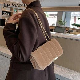 Mantang 2024 Winter Schoudertas Luxe Gouden Fluwelen Kleine Handtas Eenvoudige Vintage Crossbody Dames Jin Tote Bolso Mujer