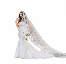 Mantilla Elegante Velo de boda con peine Lace Full Edge Floral Mantilla Royal Royal Velo de novia Blanco Marfil Custom Custom 1T E45M#