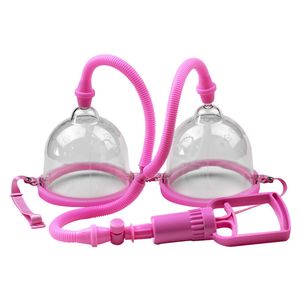 Handmatige borst pomp buste enhancer fysieke massager uitbreiding vergroting Vacuümzuiging Dual Cup Bondage Gear marteling schoonheid voor dame