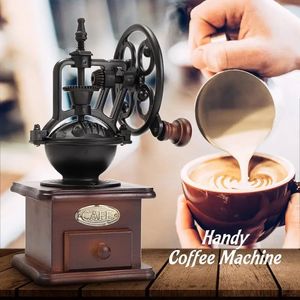Mentilateur de café manuel de style vintage moulin à haricot en bois broyant la machine à main de conception de roue ferris 240425