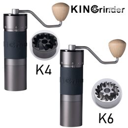 Handmatige Coffee Grinders Kingrinder K4 K6 Handmatige Koffiemolen Portable Mill 420Staillless Steel 48 mm Roestvrije plating Burr 230828