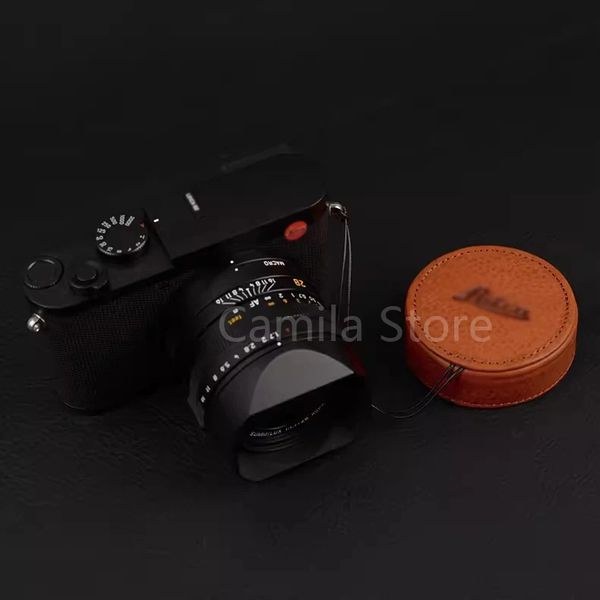 Tapa de lente de cuero genuina manual para la cubierta de la cámara de protección impermeable Leica Q Typ116 Qp Q2 Accesorio de cámara 240327