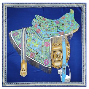 Handleiding Hand Gerolde Twill Zijden Sjaal Vrouwen Kleurrijke Zadel Print Vierkante Sjaals Echarpes Foulards Femme Wraps Bandana Hijab 90 cm * 90 cm