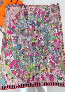 Handmatige hand opgerolde Twill Silk Scarf Women Disc Animal Building Print Square Sjards Echarpes Foulards Femme wraps Bandana Hijab 908032810