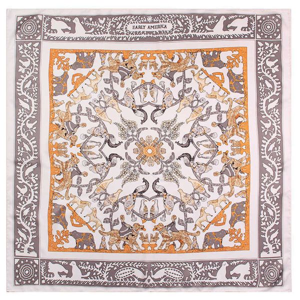 Bufanda de seda de sarga enrollada a mano Manual para mujer bufandas cuadradas con estampado de pájaros del bosque envolturas Echarpes Foulards de seda Femme Bandana Hijab 90CM Q0828