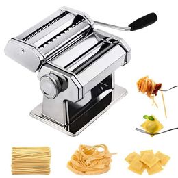 Fabricantes de fideos manuales Máquina de laminación de arcilla polimérica artesanal de acero inoxidable portátil Rodillo de prensa Herramientas de pasta hechas a mano con manivela no W022 230901