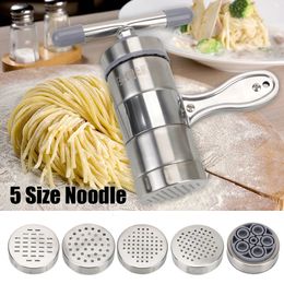 Handmatige noodlemakers Roestvrij staal maken Spaghettipers Pastamachine Maker Fruitpers met 5 persvormen Multifunctioneel 231206