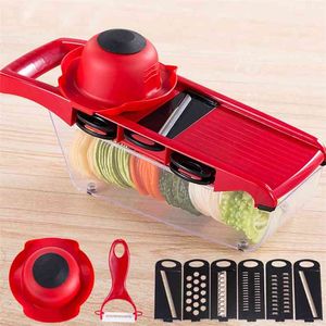 Handmatige Aardappel Slicer Groente en Fruit Shredder Mandolin Uien Peeler Wortel Verscheurd Keuken Gereedschap Roestvrij staal 10pcs / Set 210423