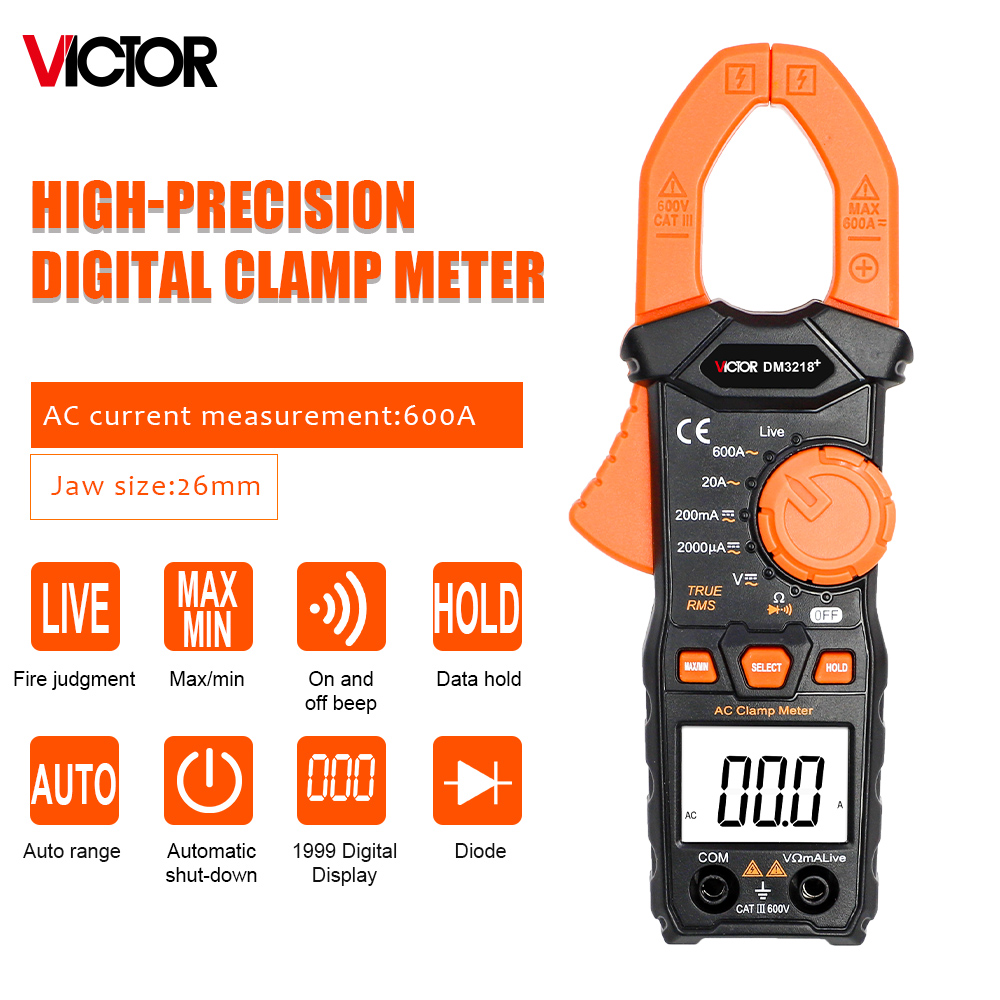 Zangenmessgeräte Digitales Zangenmultimeter mit manueller Reichweite VICTOR DM3218 AC-Frequenzgang 40 Hz 400 Hz
