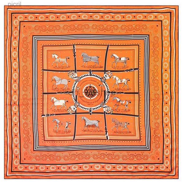 Foulard en soie sergé roulé manuellement pour femmes, imprimé de dix chevaux de guerre, Foulards carrés, Foulards enveloppants, Bandana, Hijab, 90cm x 90cm