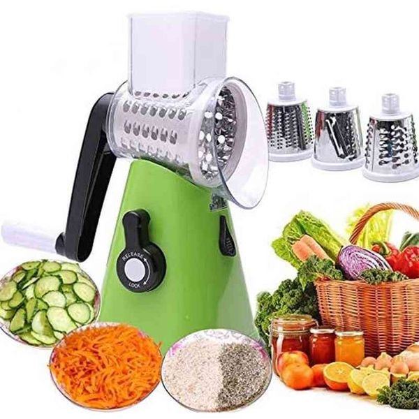 Manuel Légumes Fruits Mandoline Slicer Râpe à fromage avec 3 lames Cutter Nut Shredder Rotary Drum Chopper Cuisine Cozinha 210611