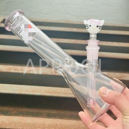Fabricación Nuevo diseño H25cm Pink Cute Kitty Impresión Pipa de vidrio para fumar Bong / Pipa de vaso de vidrio Bong / Pipas de agua Bong Hookah de 10 pulgadas con un tazón lindo