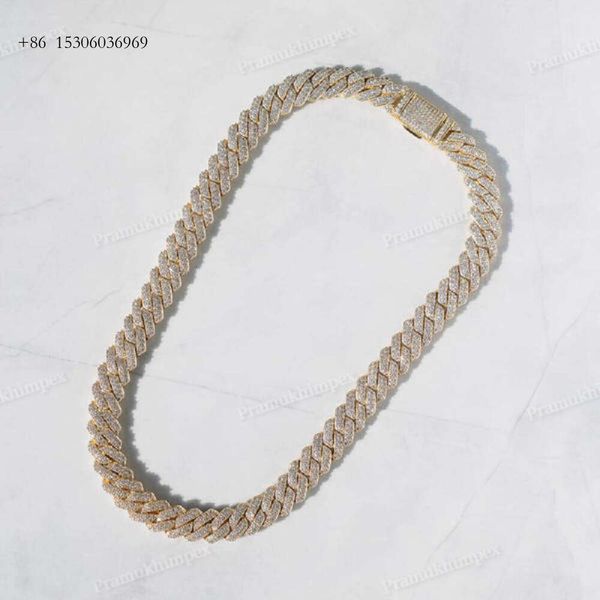 Prix de fabrication 2 rangées Moissanite Cuban Link Link Collier en diamant en or massif pour hommes bijoux personnalisés Hip Hop pour hommes