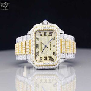 Fabricant Direct de haute qualité Moissanite diamant en acier inoxydable Bling Ice out luxe diamant Hip Hop deux tons montre